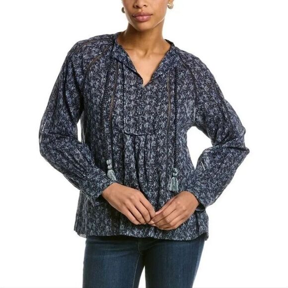 JOIE Dracha Printed Blue Long Sleeve Cotton Blouse Size Small - Picture 4 of 16